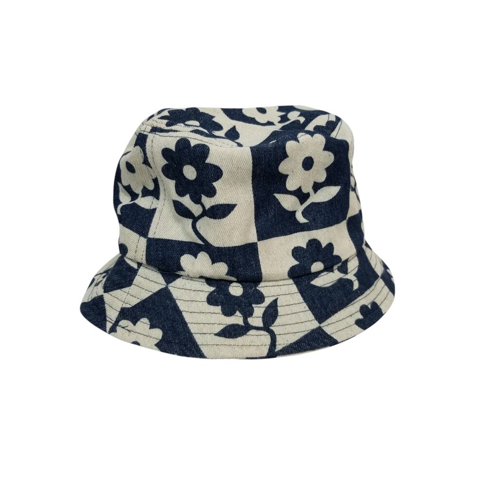 Floral Check Bucket Hat - Navy and Cream